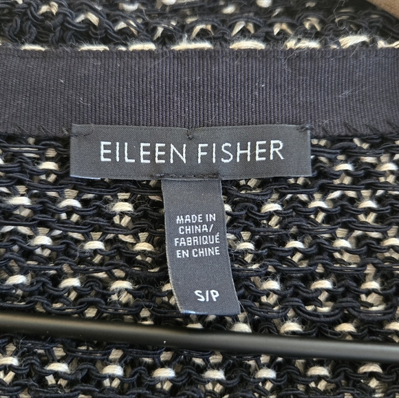Eileen Fisher Organic Linen And Cotton Black White Knit Snap Cardigan Small - Picture 6 of 7